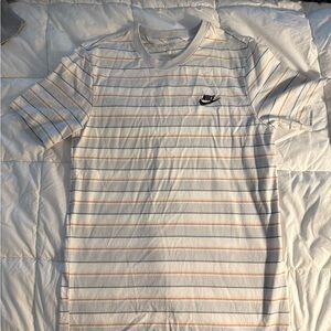 Nike Men's White and Orange Striped Tee